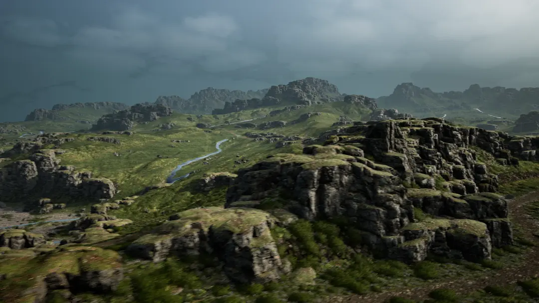Grey Rock contrasting with lush green