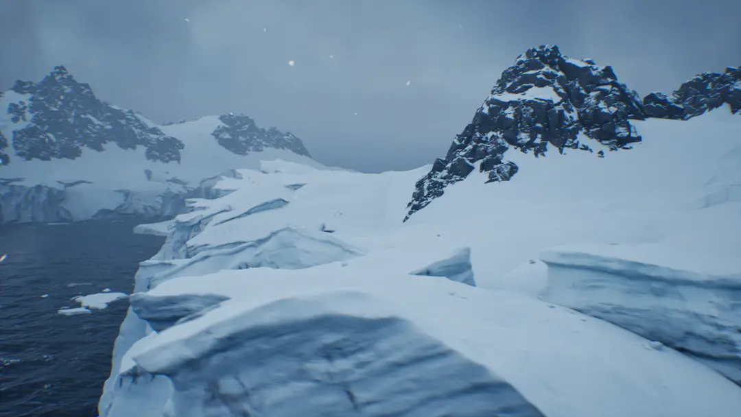The arctic coast, where glaciers and ice floes grind out into a freezing sea